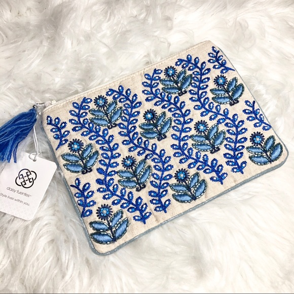 Daisy Fuentes Handbags - 💙NWT!!! Gorgeous Boho Blue Beaded Linen Clutch